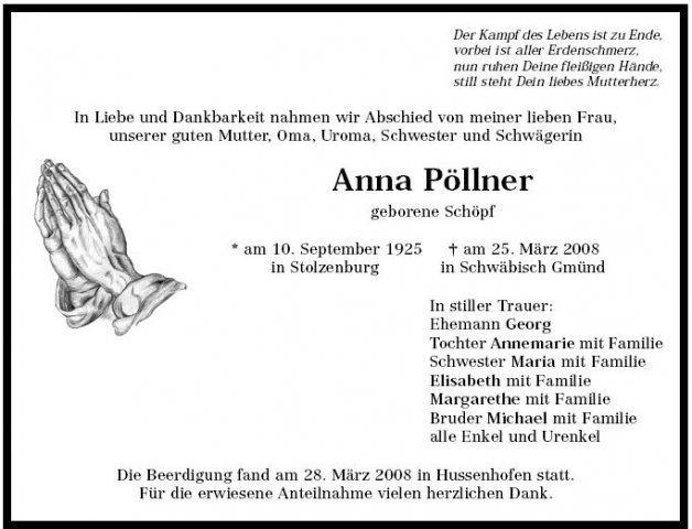 Schoepf Anna 1925-2008 Todesanzeige